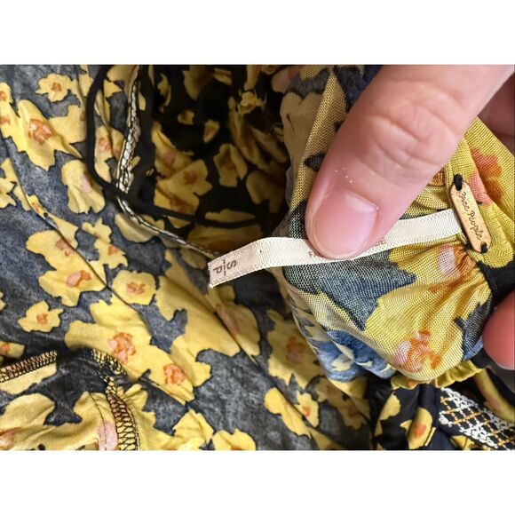 Free People Yellow Black Combo Floral Embroidered Love Letter Mini Dress Small - Picture 5 of 10